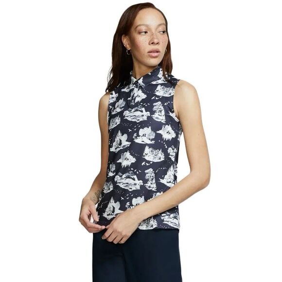 Nike Dri Fit Sleeveless Golf Polo Womens S Navy Blue All Over Print - Picture 1 of 10
